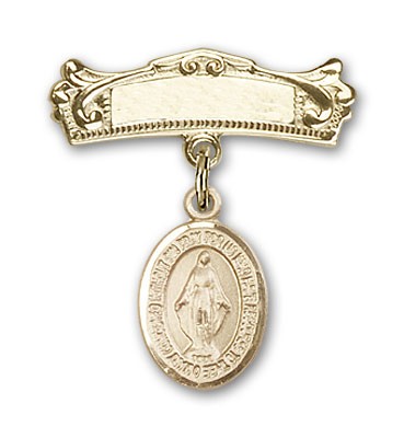 Pin Badge with Miraculous Charm and Arched Polished Engravable Badge Pin - Gold Tone
