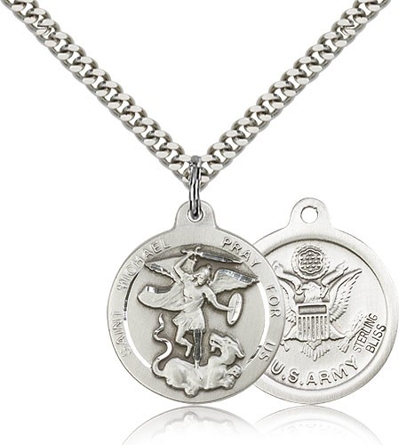 Men's Round St. Michael the Archangel Army Medal - Sterling Silver
