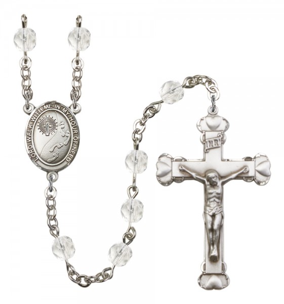 Women's Footprints Cross Birthstone Rosary - Crystal