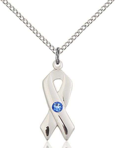 Awareness Ribbon Pendant with Birthstone Options - Sapphire
