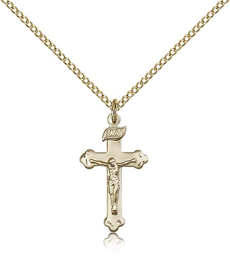 Women's Small Budded Crucifix Necklace - 14KT Gold Filled