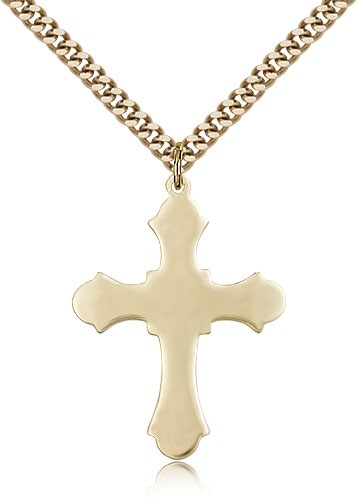 Budded Thick Cross Necklace - 14KT Gold Filled
