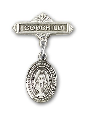 Baby Pin with Miraculous Charm and Godchild Badge Pin - Silver tone