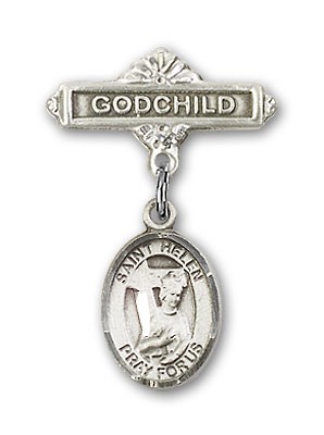 Pin Badge with St. Helen Charm and Godchild Badge Pin - Silver tone