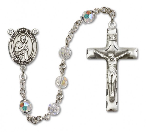 St. Isaac Jogues Sterling Silver Heirloom Rosary Squared Crucifix - Crystal