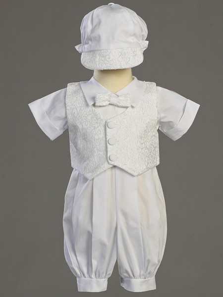 Allen Poly Cotton Baptism Romper Set with Vest - White