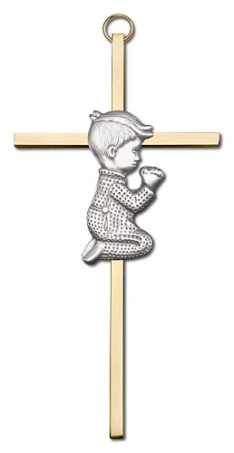 Praying Boy Cross  6&quot; - Two-Tone Gold