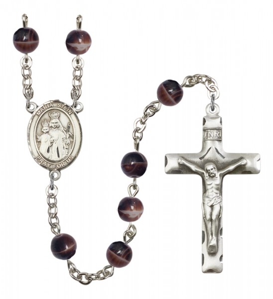 Men's Maria Stein Silver Plated Rosary - Brown