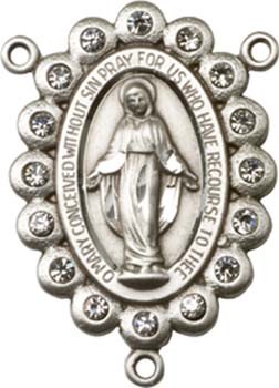 Glass Stone Miraculous Sterling Silver Rosary Centerpiece - Sterling Silver