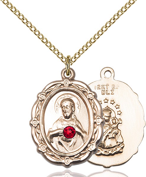 Floral Accent Scapular Pendant with Birthstone options - 14KT Gold Filled