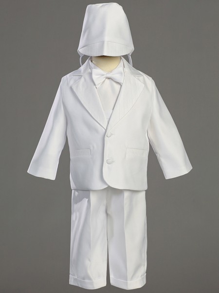 Boy's 5-piece Satin Baptism Tuxedo - White