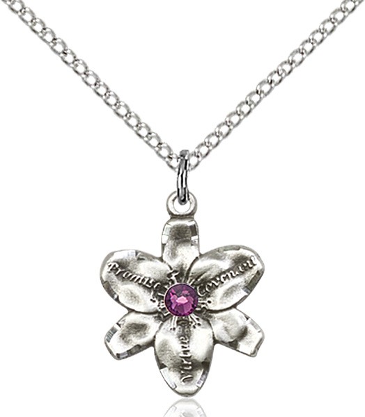 Small Five Petal Chastity Pendant with Birthstone Center - Amethyst