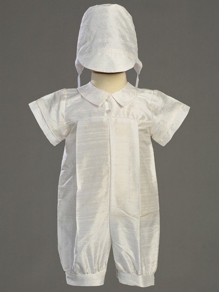 Conner Silk Baptism Romper - White
