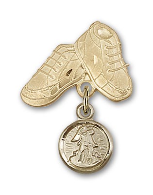 Baby Pin with Guardian Angel Charm and Baby Boots Pin - Gold Tone