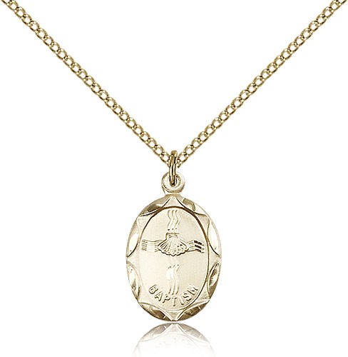 Petite Oval Baptism Medal with Shell In Cross Design - 14KT Gold Filled