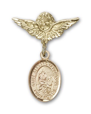Pin Badge with St. Bernard of Montjoux Charm and Angel with Smaller Wings Badge Pin - Gold Tone