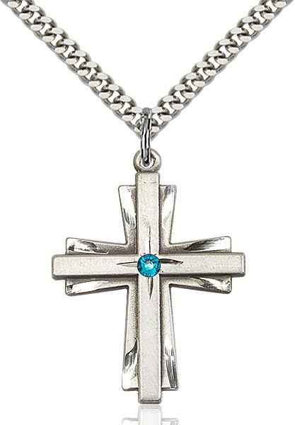 Large Women's Cross on Cross Pendant with Birthstone Options - Zircon