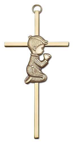 Praying Boy Cross  6&quot; - Gold Tone