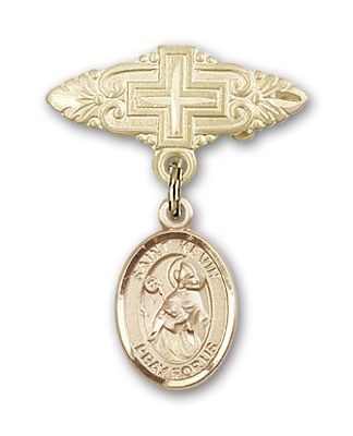 Pin Badge with St. Kevin Charm and Badge Pin with Cross - 14K Solid Gold