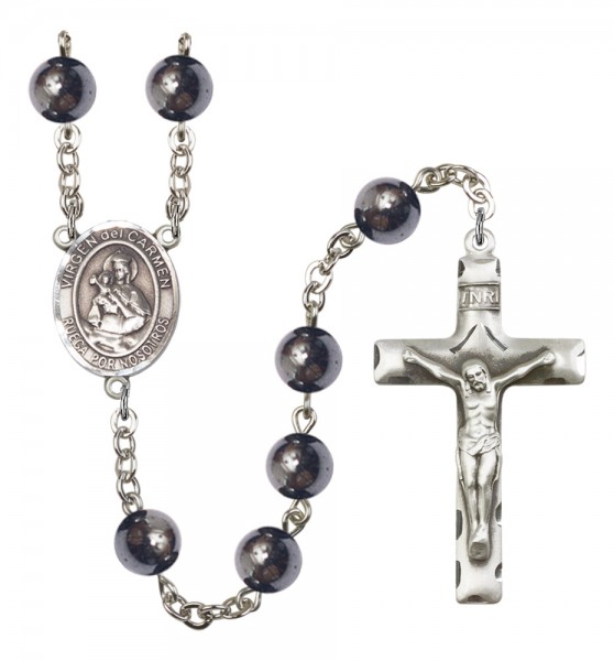 Men's Virgen del Carmen Silver Plated Rosary - Silver