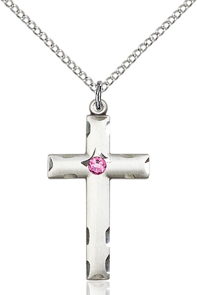 Women's Birthstone Cross Pendant - Rose