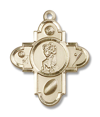 St. Christopher Sports 5-Way Medal - 14K Solid Gold