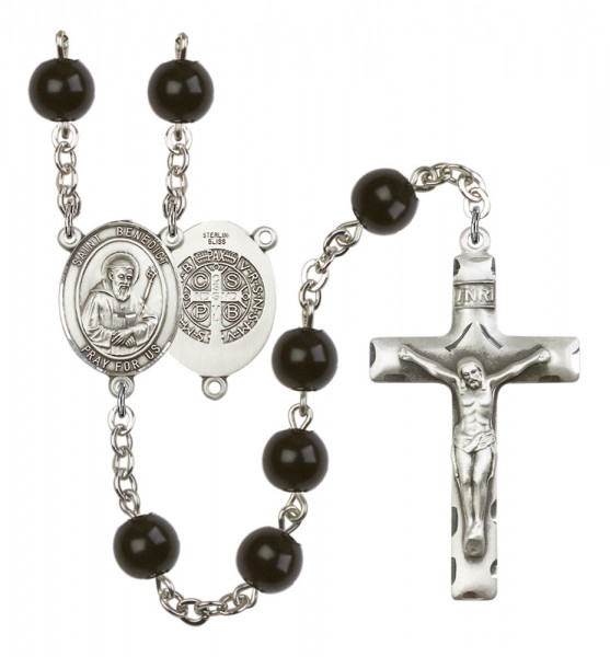 Men's St. Benedict Silver Plated Rosary - Black