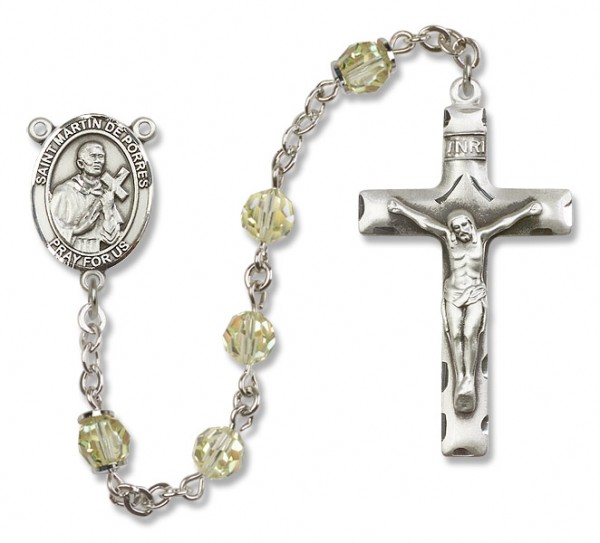 St. Martin de Porres Sterling Silver Heirloom Rosary Squared Crucifix - Zircon
