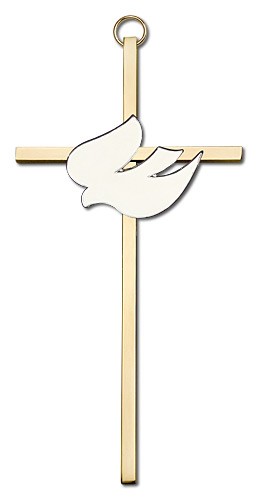 White Enamel Holy Spirit Wall Cross 6&quot; - Gold Tone
