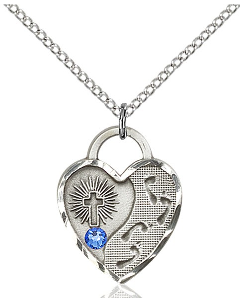 Heart Shaped Footprints Pendant with Birthstone Options - Sapphire