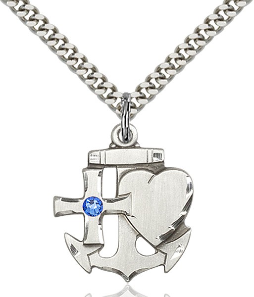 Faith Hope and Charity Pendant with Birthstone Option - Sapphire