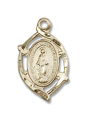 Petite Miraculous Medal Necklace with Pointed Edge - 14K Solid Gold