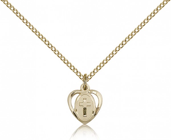 Baby Heart and Cross Pendant - 14KT Gold Filled