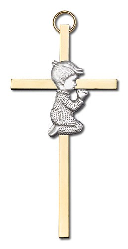 Praying Boy Cross  4&quot; - Two-Tone Gold