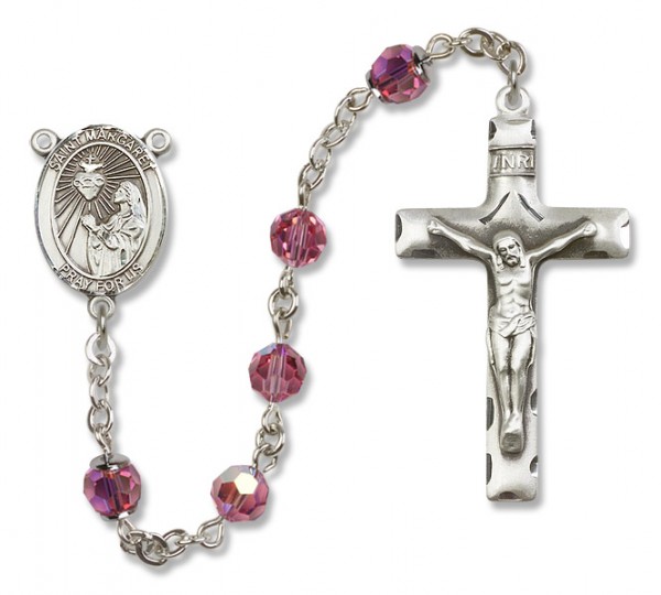 St. Margaret Mary Alacoque Sterling Silver Heirloom Rosary Squared Crucifix - Rose