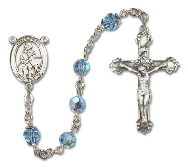 St. Giles Sterling Silver Heirloom Rosary Fancy Crucifix - Aqua