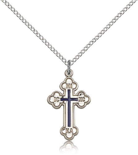 Women's Russian Cross Medal with Blue Epoxy - Blue | Silver