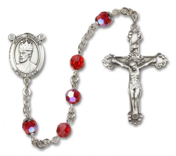 St. Edward the Confessor Sterling Silver Heirloom Rosary Fancy Crucifix - Ruby Red