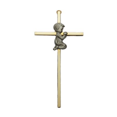 Praying Boy Brass Baby Cross 7&quot;H   - Brass