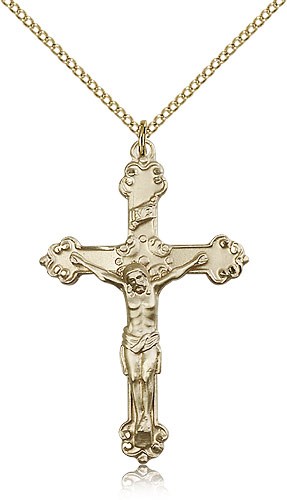 Antiqued Scroll Tip Crucifix Pendant - 14KT Gold Filled