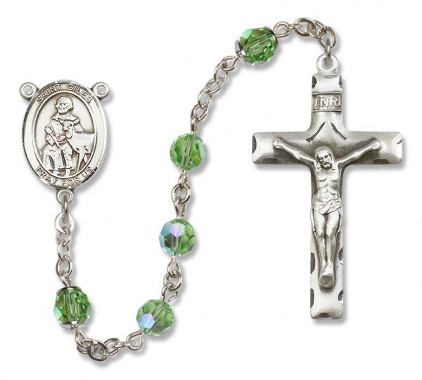 St. Giles Sterling Silver Heirloom Rosary Squared Crucifix - Peridot