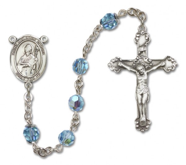 St. Malachy O'More Sterling Silver Heirloom Rosary Fancy Crucifix - Aqua