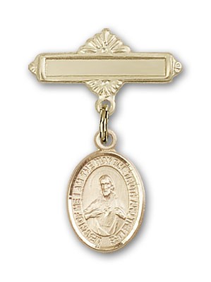 Pin Badge with Scapular Charm and Polished Engravable Badge Pin - Gold Tone