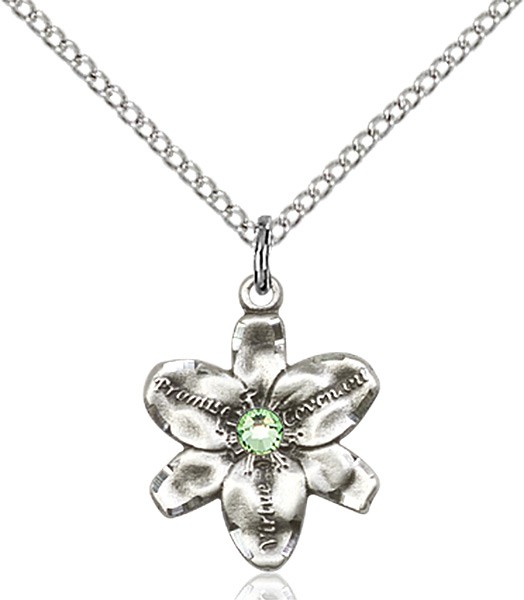 Small Five Petal Chastity Pendant with Birthstone Center - Peridot