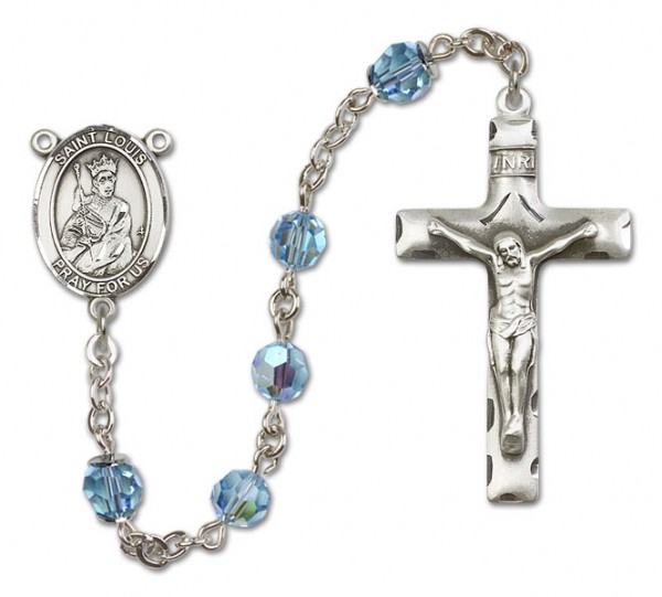 St. Louis Sterling Silver Heirloom Rosary Squared Crucifix - Aqua