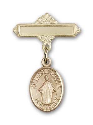 Pin Badge with Our Lady of Africa Charm and Polished Engravable Badge Pin - 14K Solid Gold