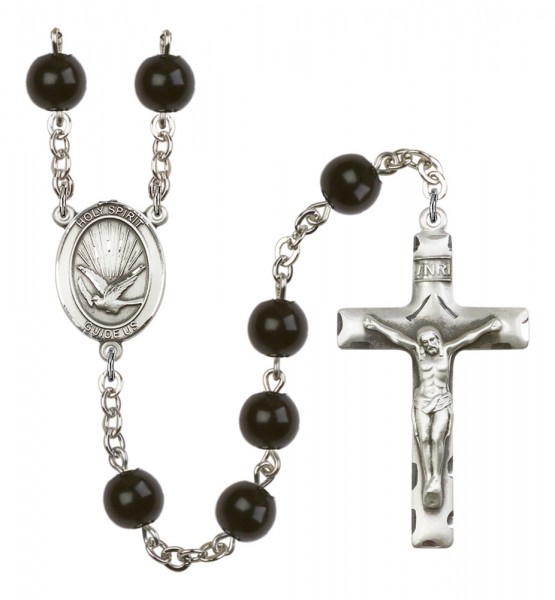 Men's Holy Spirit Silver Plated Rosary - Black