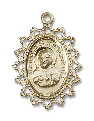 Pointed Tip Scapular Medal Necklace - 14K Solid Gold
