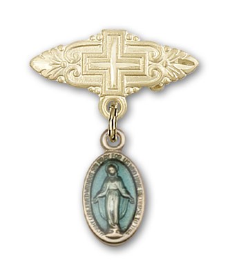 Pin Badge with Blue Miraculous Charm and Badge Pin with Cross - 14KT Gold Filled