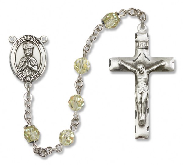 St. Henry II Sterling Silver Heirloom Rosary Squared Crucifix - Zircon